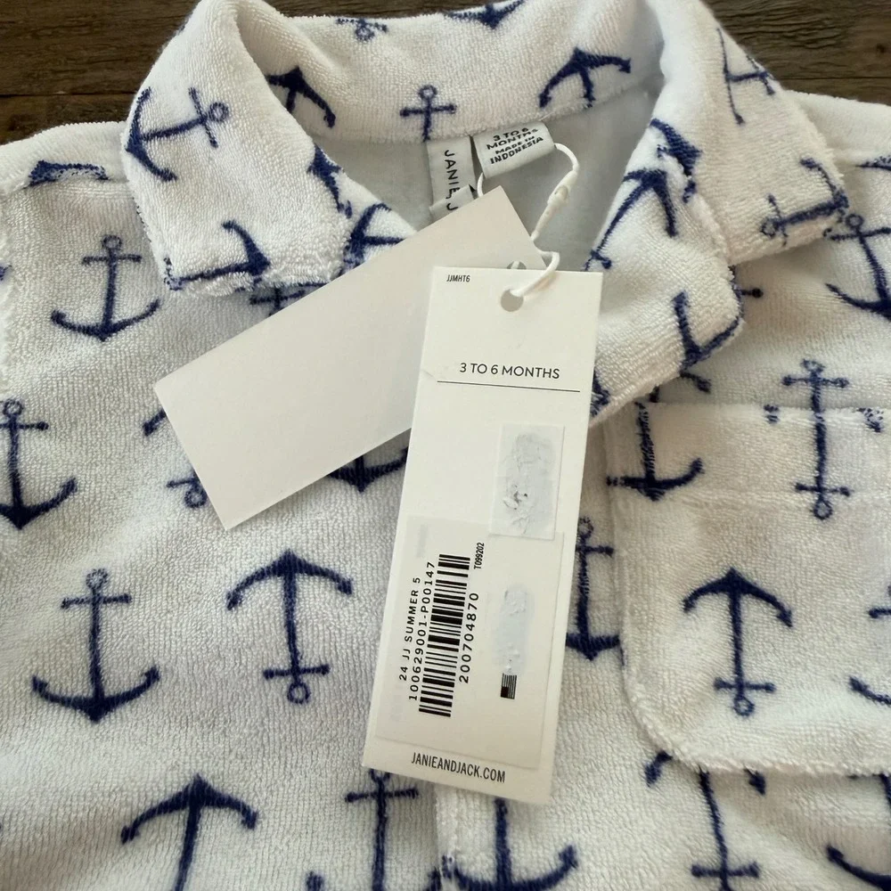 NWT Janie and Jack Baby Boys White Navy Anchor Terry Cabana Short Set 3-6 Months